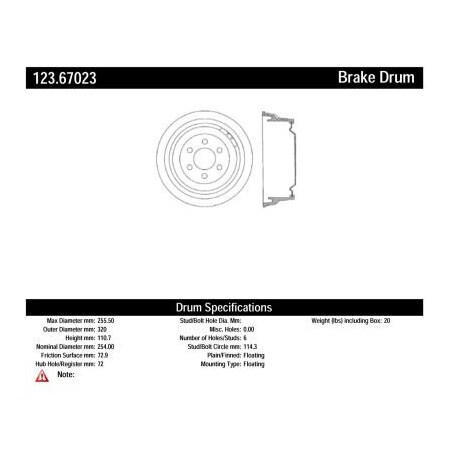 Centric C-Tek Standard Brake Drum, C-Tek 123.67023